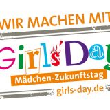 Kampagnenbild. Aufschrift Wir machen mit. Girlsday. Mädchenzukunftstag.