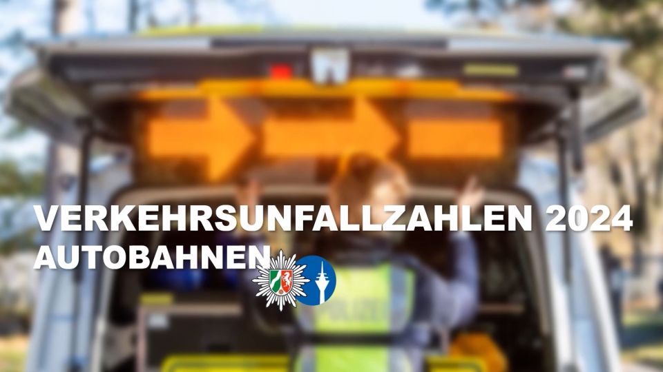 Symbolbild Verkehrskontrolle mit dem Schriftzug "Verkehrsunfallzahlen 2024 Autobahnen"